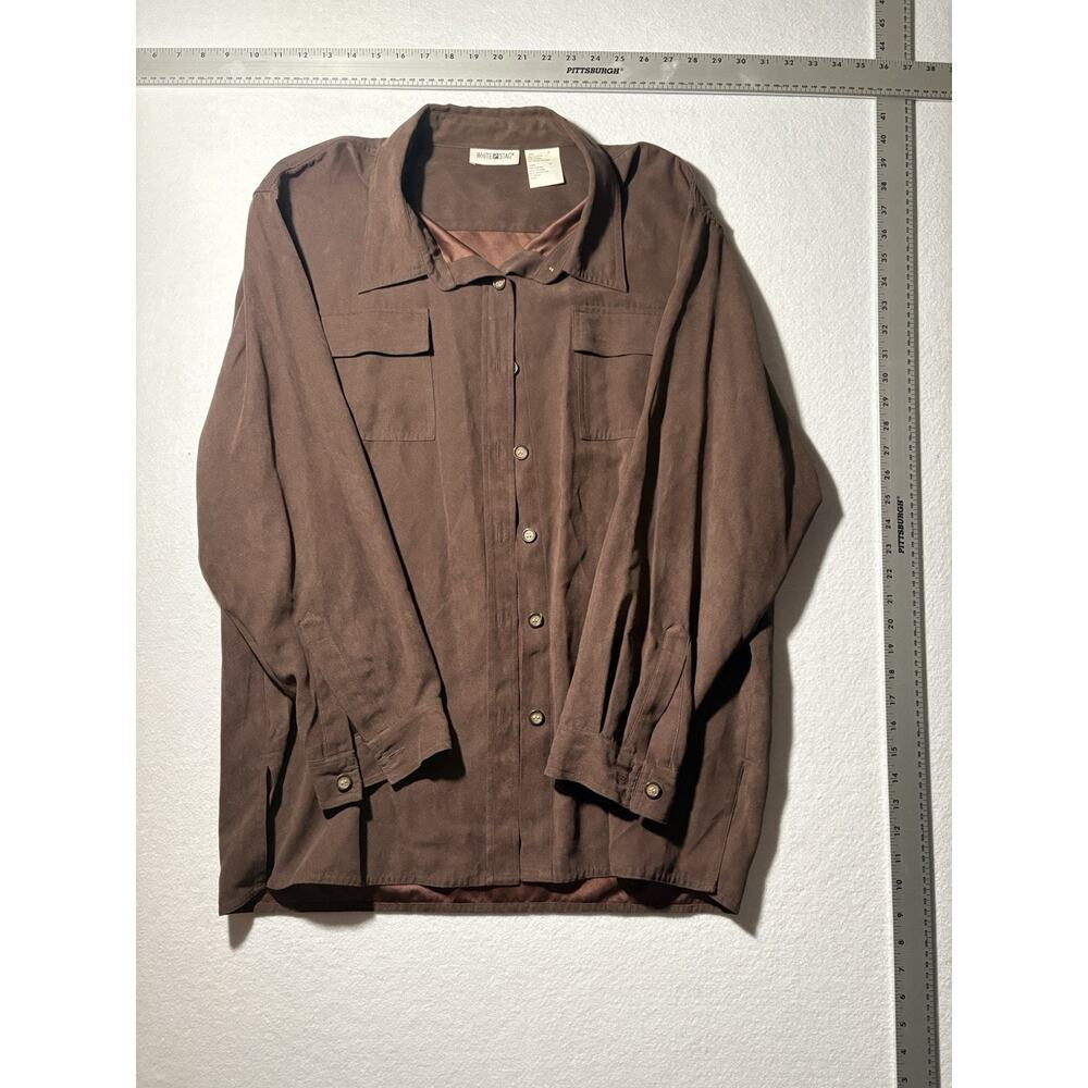 White Stag Ladies Button Down Shirt 100% Polyester Brown Size Xl